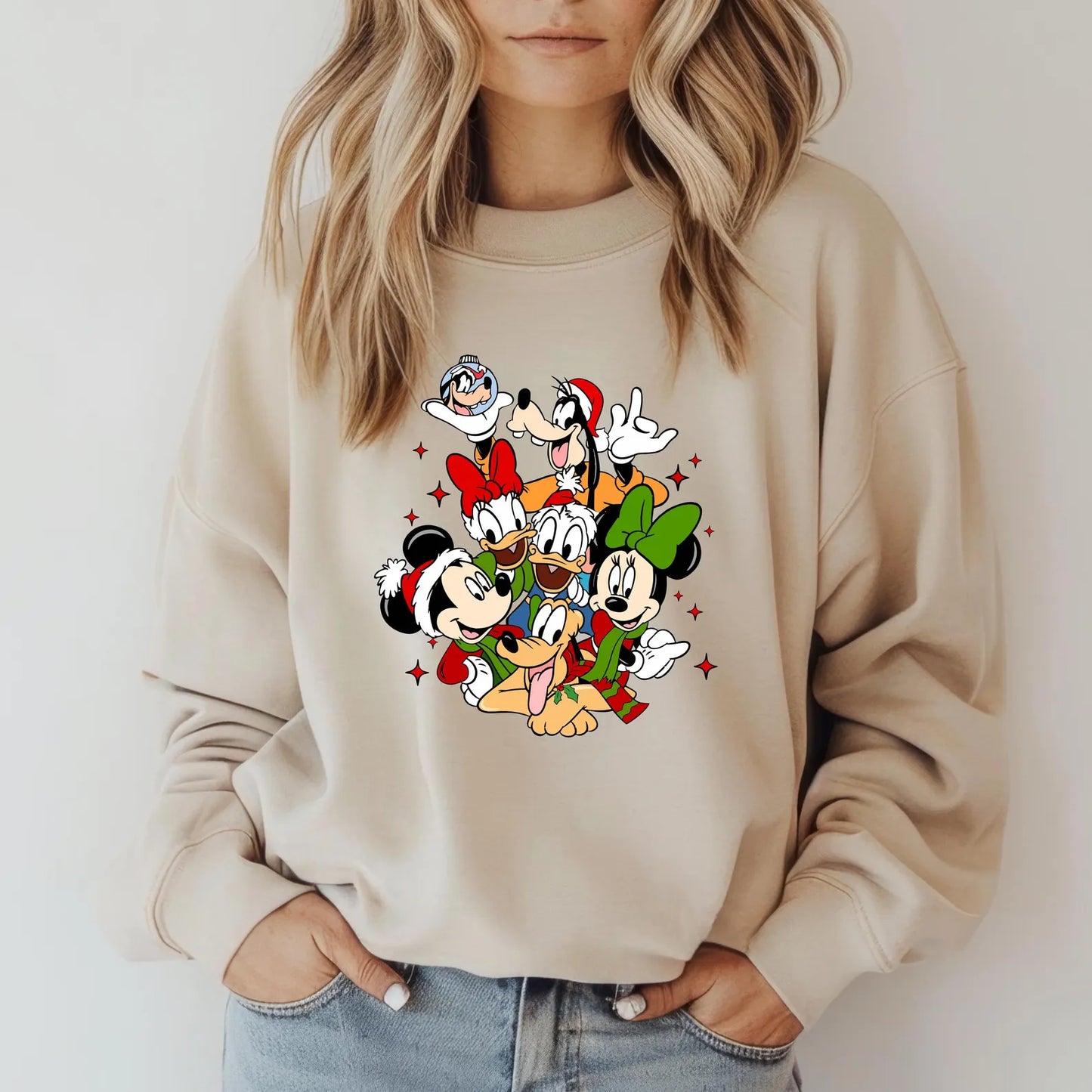 Disney Characters Christmas Sweatshirt, Disney Christmas Sweatshirt, Mickey Christmas Sweatshirt, Minnie Christmas Shirt, Xmas Disney Shirt Woman Sweatshirt