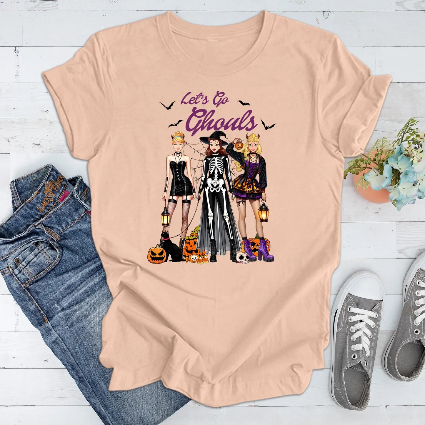 Let’s Go Ghouls Halloween Shirt ,Girls Night Witch Costume Tank, Cute Spooky Girl Group Tee, LOCT tee, Halloween Shirt For Family Racerback
