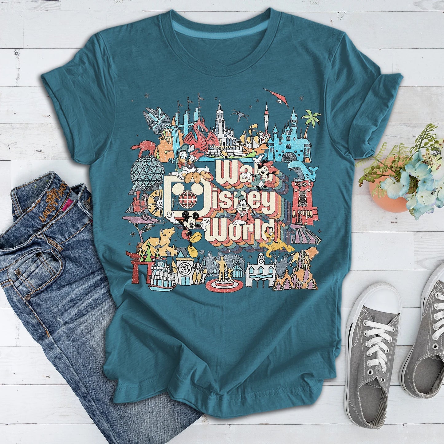 Vintage Retro Disney World Shirt, Custom Character Mickey Minnie Chip Dale Pooh Shirt, Mickey Vintage Retro Shirt Tank Top, Walt Disney Tee YOUTH