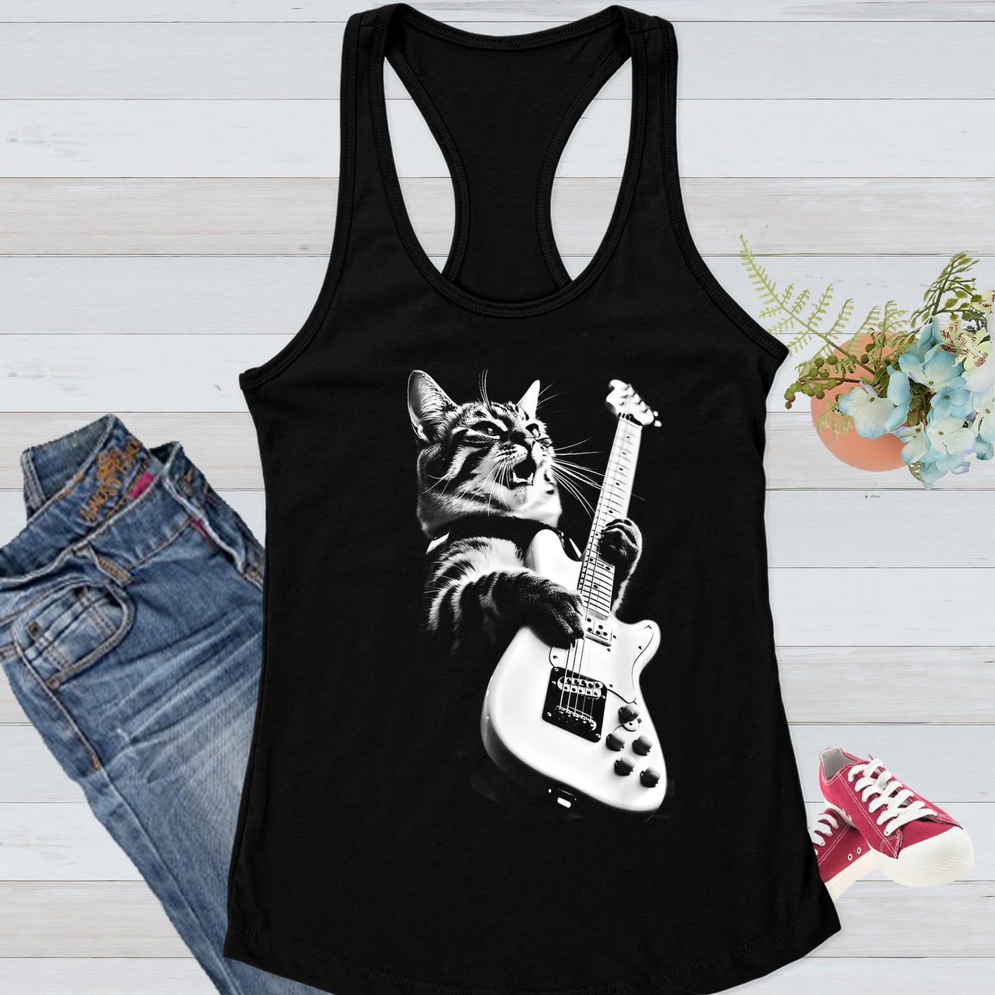 Rock Cat Playing Guitar Shirt: A Funny Guitar Cat T-Shirt Perfect for Cat Lovers and Rock Lovers Alike YOUTH