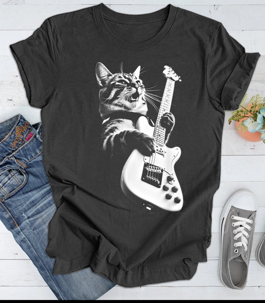 Rock Cat Playing Guitar Shirt: A Funny Guitar Cat T-Shirt Perfect for Cat Lovers and Rock Lovers Alike YOUTH
