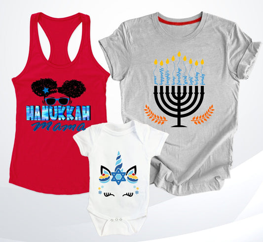 Hanukkah Jewish Shirt,Menorah Hanukkah shirt, Hanukkah Familyshirt, Jewish christmas shirt, Chanukah Holiday Gift, Happy Hanukkah Day shirt Racerback