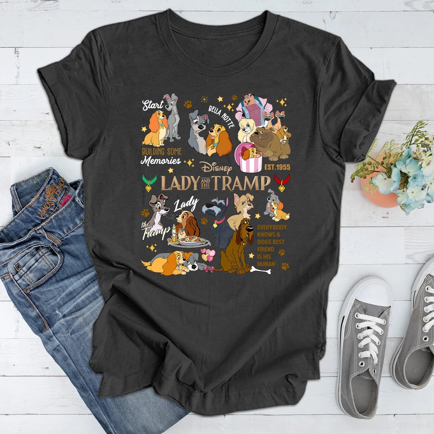 Vintage Lady And The Tramp Sweatshirt | Retro Lady And Tramp Shirt | Disneyland Love Shirt | Dog Lover Shirt ONESIE