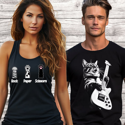 Rock Cat Playing Guitar Shirt: A Funny Guitar Cat T-Shirt Perfect for Cat Lovers and Rock Lovers Alike Woman T-Shirt