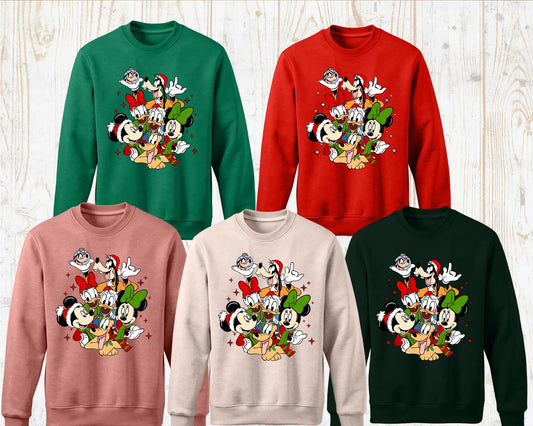 Disney Characters Christmas Sweatshirt, Disney Christmas Sweatshirt, Mickey Christmas Sweatshirt, Minnie Christmas Shirt, Xmas Disney Shirt  Woman Sweatshirt