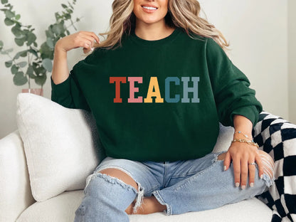 Floral Bow Teach Sweatshirt, Cute Teacher Sweatshirt, Teacher Appreciation Gift, Back To School, Elementary Teacher Shirt, Team Teacher Woman Sweatshirt