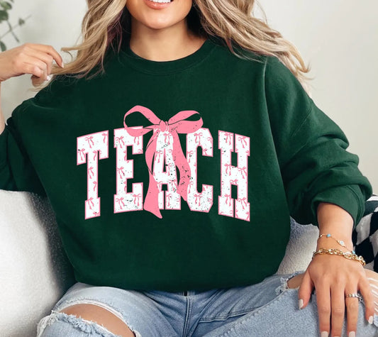 Floral Bow Teach Sweatshirt, Cute Teacher Sweatshirt, Teacher Appreciation Gift, Back To School, Elementary Teacher Shirt, Team Teacher Woman Sweatshirt