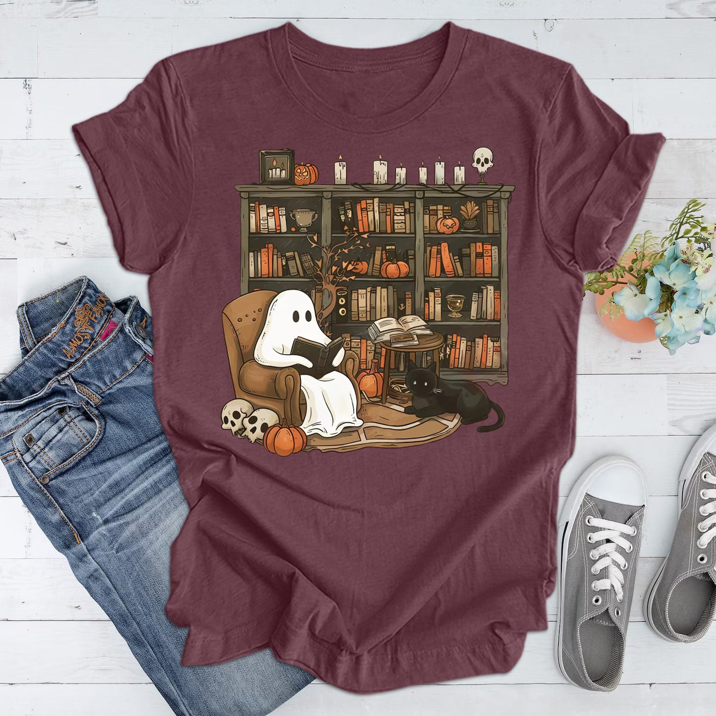 The Boo-Tles Halloween Shirt, Retro Ghost Reading Books Tee, Librarian Ghost Halloween, It Was A Graveyard Smash Shirt,Halloween Balloon Tee Men T-Shirt
