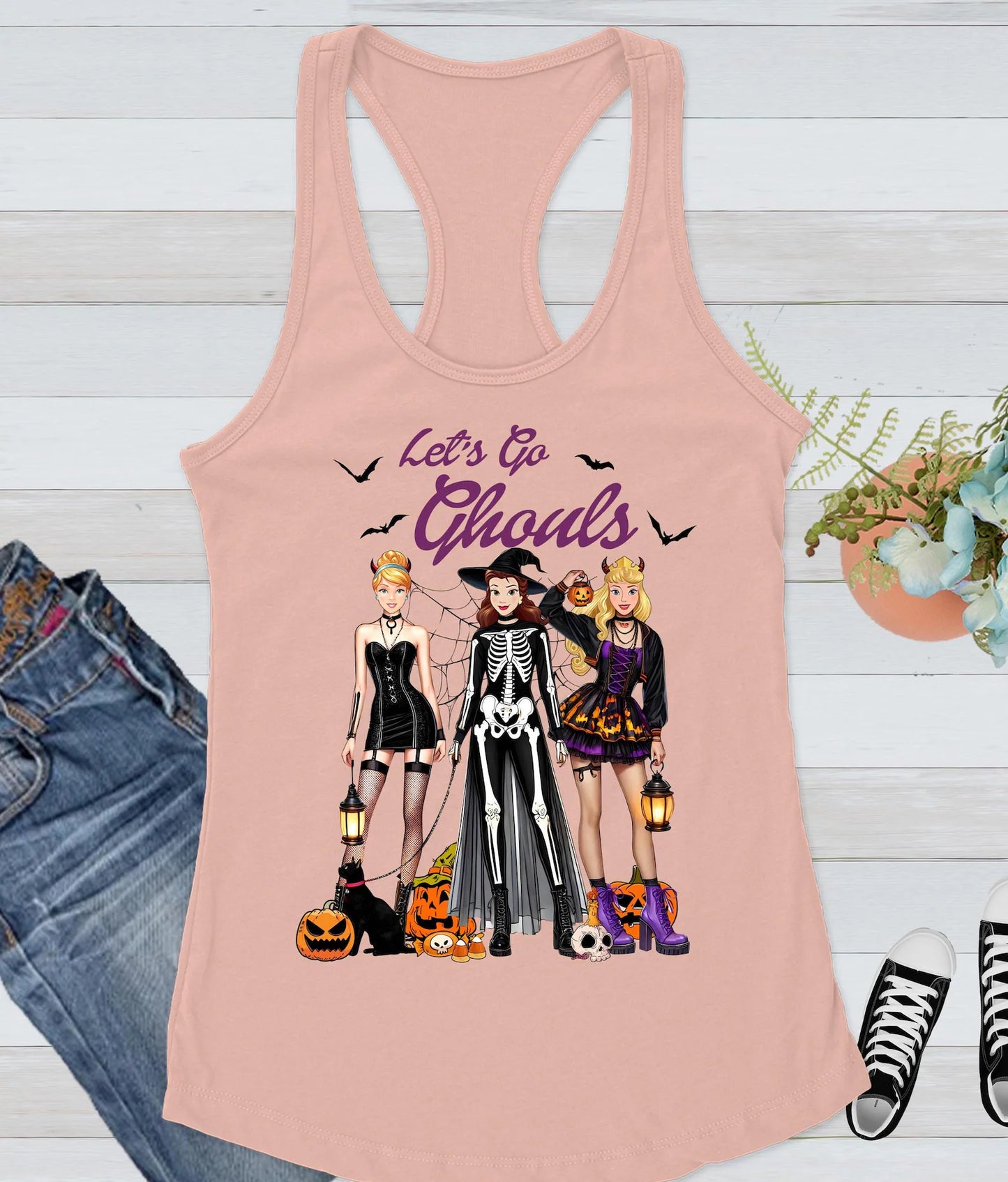 Let’s Go Ghouls Halloween Shirt ,Girls Night Witch Costume Tank, Cute Spooky Girl Group Tee, LOCT tee, Halloween Shirt For Family Racerback