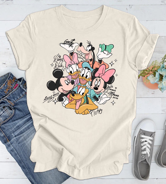 Mickey and Friends Signatures Shirt, Magical Shirt, Disney Characters Tee, Disney Mouse Head Tee, Mickey & Co Gift, Disney Tee Woman T-Shirt